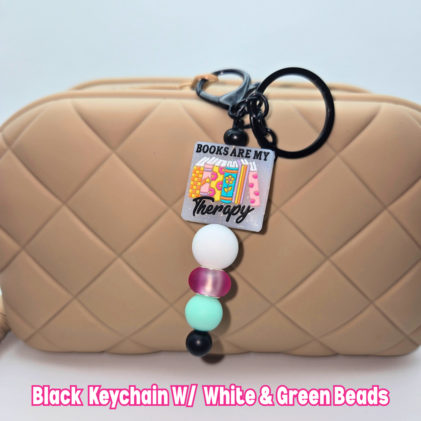 Books Are My Therapy Beaded Keychain