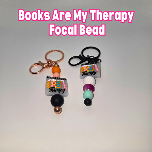 Books Are My Therapy Beaded Keychain